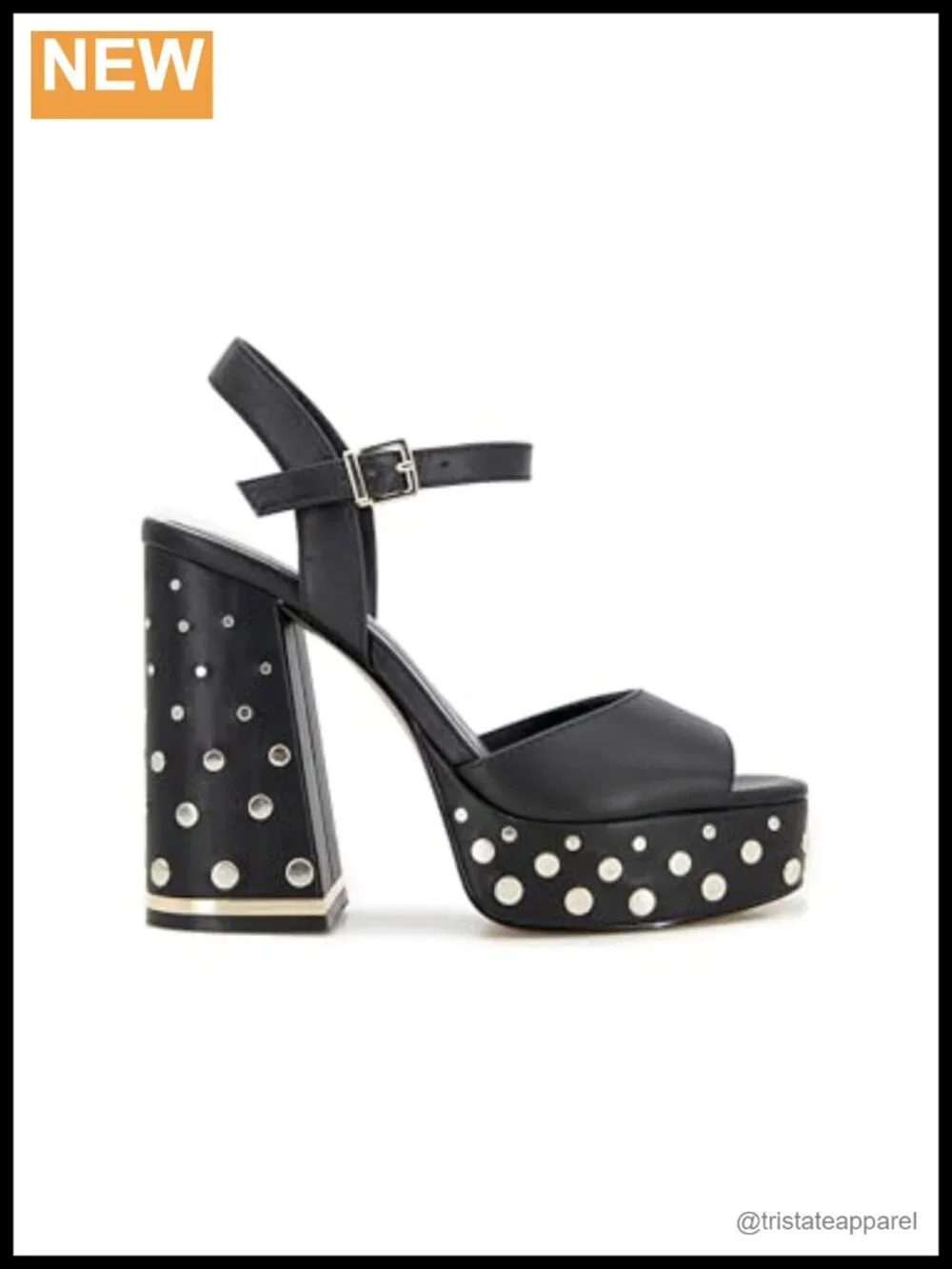 Platform Sandal Studded Heel Buckle Leather Open Toe Cushioned
